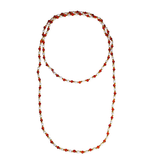 Fresh Water White and Red Pearl Necklace