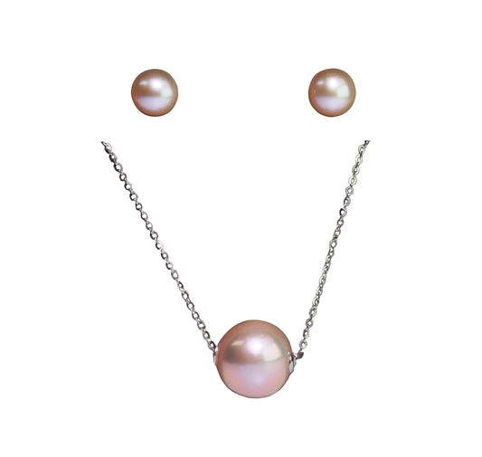 Fresh Water Purple Pearl Necklace and Earring Set