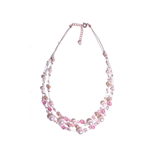 Synthetic pearl and crystals necklace