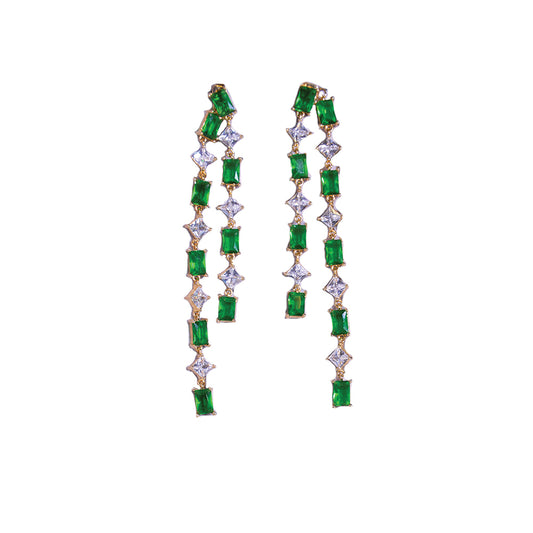 Green and white crystal earrings