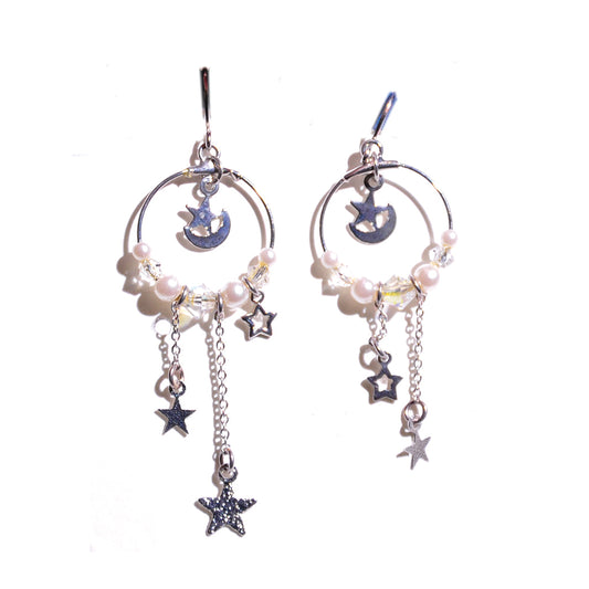 Star moon synthetic pearl earrings