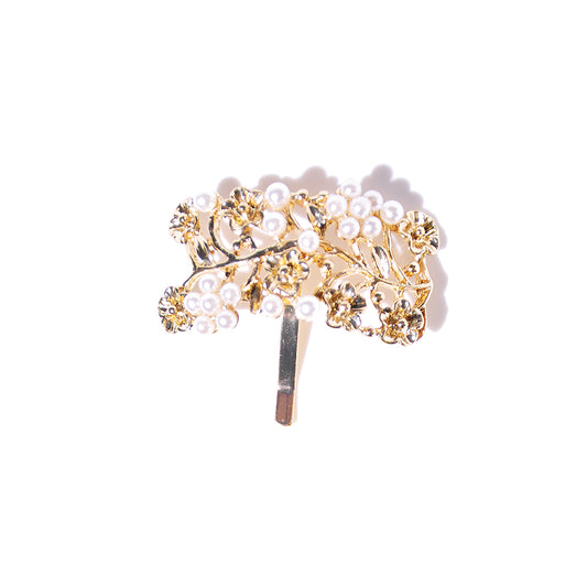 Synthetic pearl gold plated hair clip