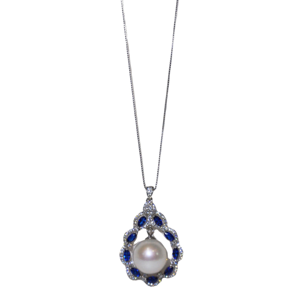 Fresh water pearl blue circonia stone necklace