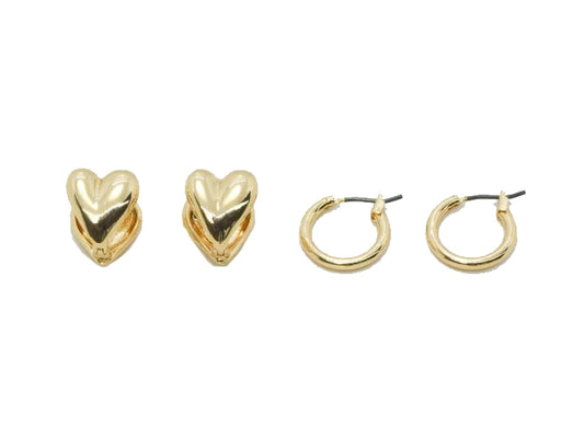 Double pair heart shape hoop earrings